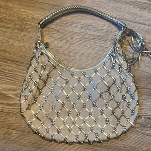 Tiannl Metallic Silver and Cream Shoulder Bag